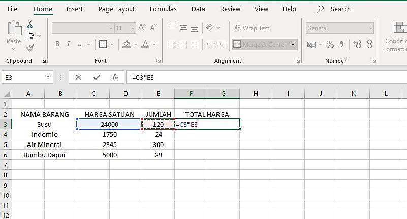 Contoh Cara Menggunakan Fungsi Rumus Perkalian di Excel
