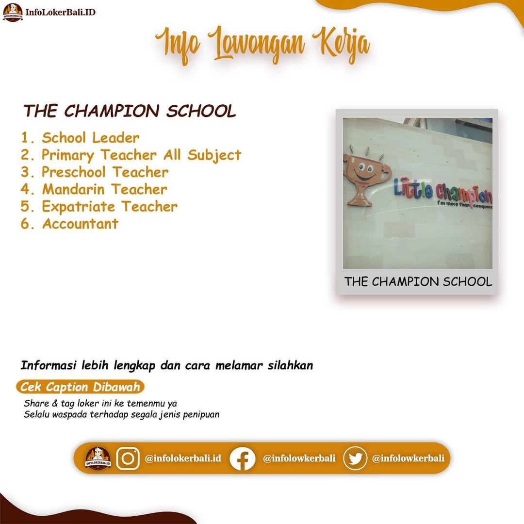 THE CHAMPION SCHOOL
.
We Are Hiring
.
1. School Leader
2. Primary Teacher All Su...