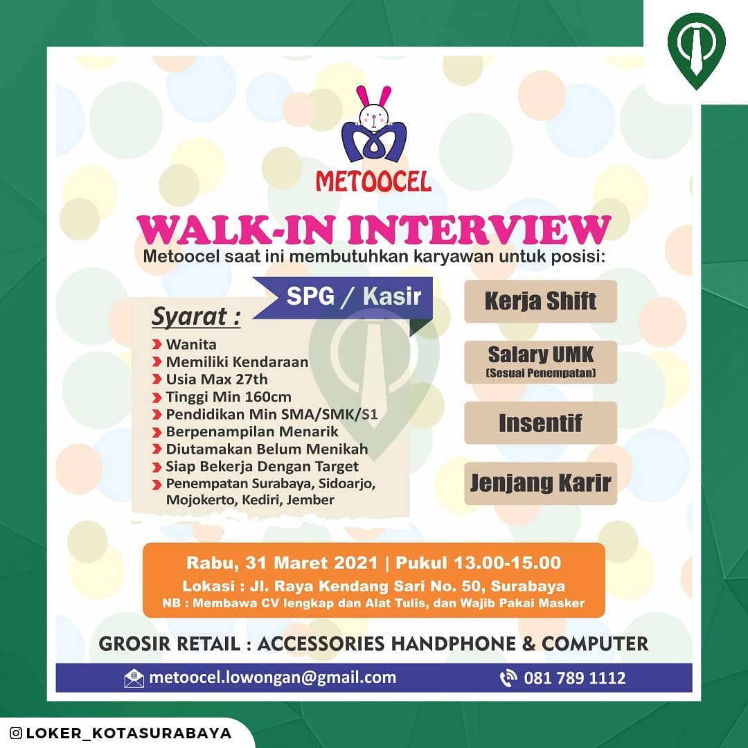 Hallo Arek Suroboyo, Metoocel lagi ngadain Walk-in Interview nih, buat kalian ya...