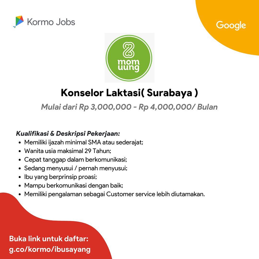 Halo Surabaya!

PT. Ibu Sayang Anak (Mom Uung) saat ini sedang membuka posisi un...