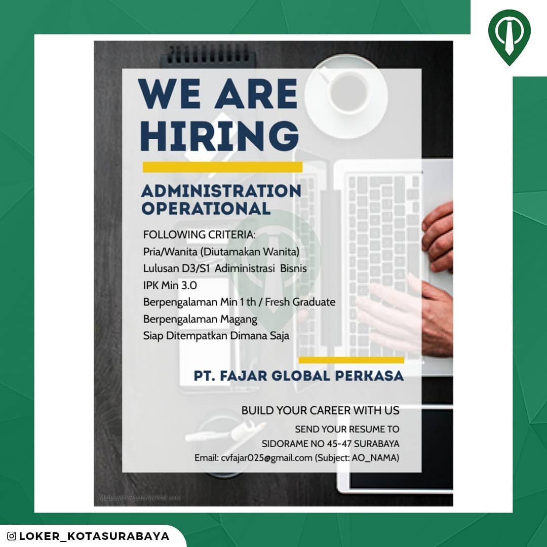 Build your career with us 
_____
PT. FAJAR GLOBAL PERKASA
perusahaan supplier be...