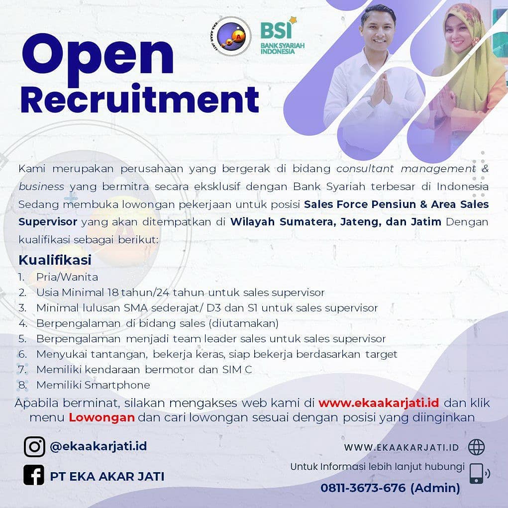 LOWONGAN KERJA PT EKA AKAR JATI
POSISI SALES FORCE (TENAGA PEMASAR)

PT EKA Akar...