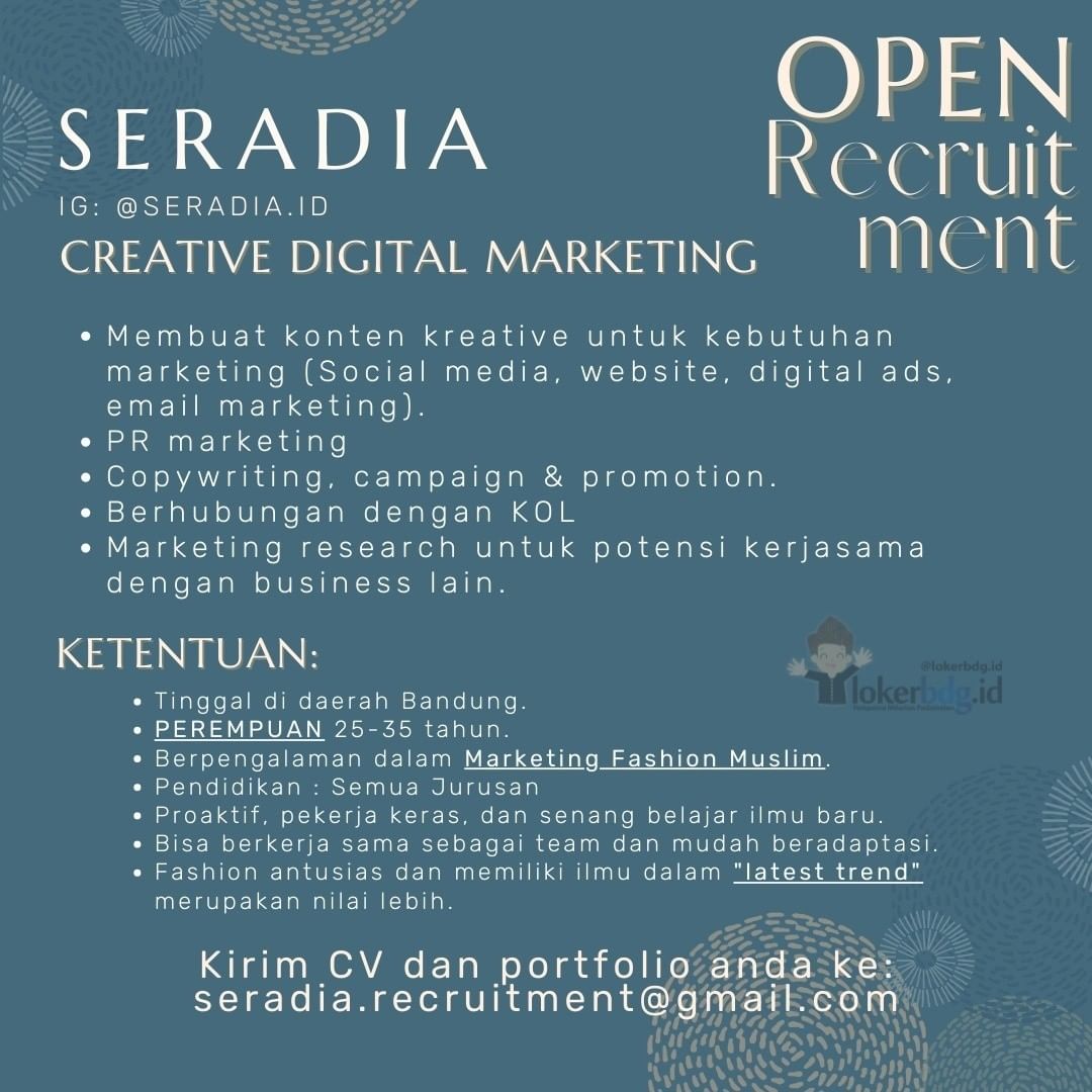 @Seradia.id ini bergerak di bidang Muslim Modest Fashion. 
Yang baru lulus, atau...