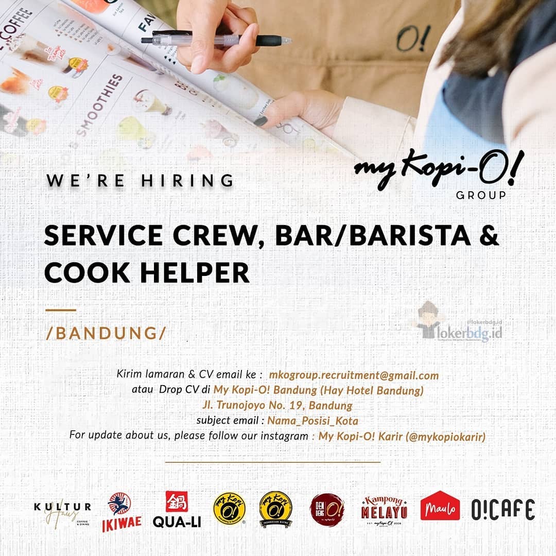 MY KOPI-O GROUP
.
We are hiring
- SERVICE CREW
- BAR/BARISTA
- COOK HELPER
.
Kir...