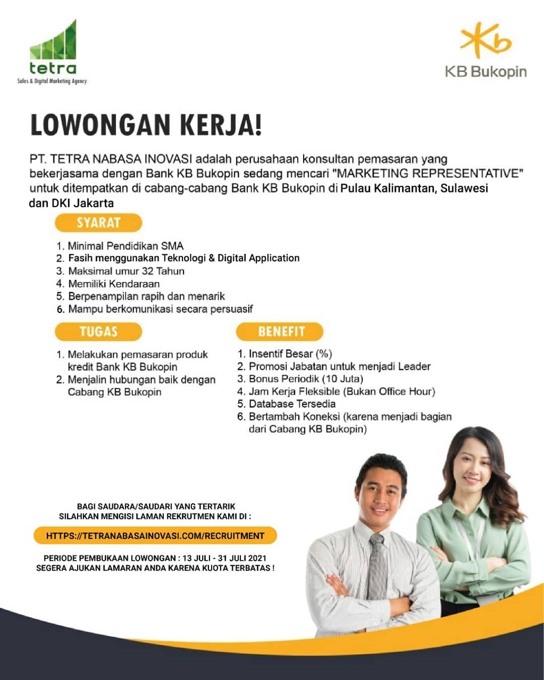 LOWONGAN KERJA !
PT. TETRA NABASA INOVASI adalah perusahaan konsultan pemasaran ...