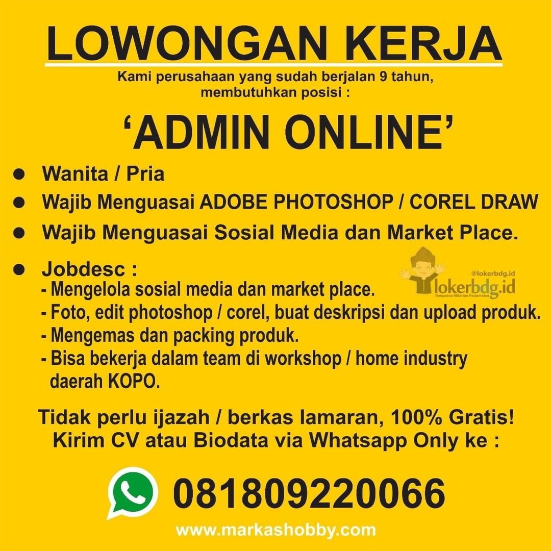 'Lowongan kerja daerah kopo sayati'
Silahkan Whatsapp 081809220066
.
.
#bandung ...