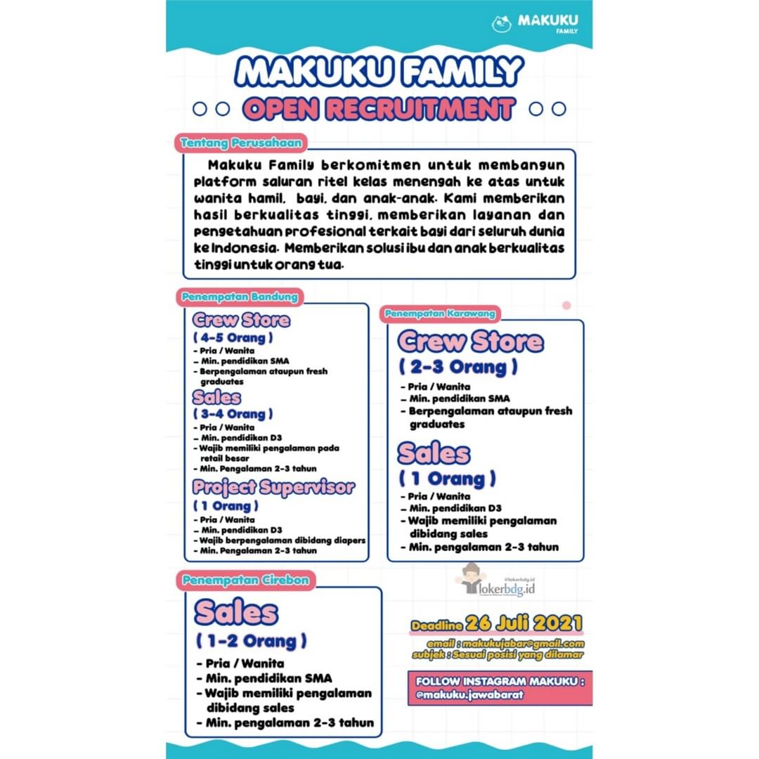 MAKUKU FAMILY
.
We are hiring
- Crew Store
- Sales
- Project Supervisor
.
Deadli...
