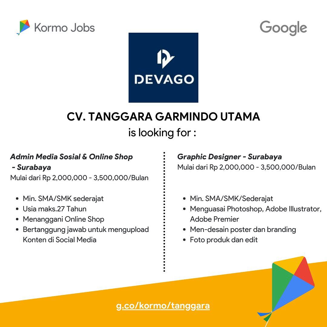 Halo Arek-Arek Suroboyo :)

Kormo punya info lowongan dari CV. TANGGARA GARMINDO...