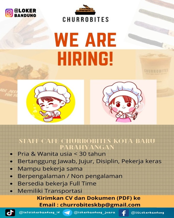 Dibutuhkan Segera
Staff Caffe Churrobites Kota Baru Parahyangan 
 

• Pria & Wan...
