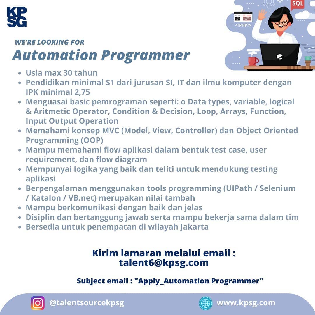 Hi, talents!
.
KPSG Official - Talent Source KPSG sedang mencari talenta-talenta...