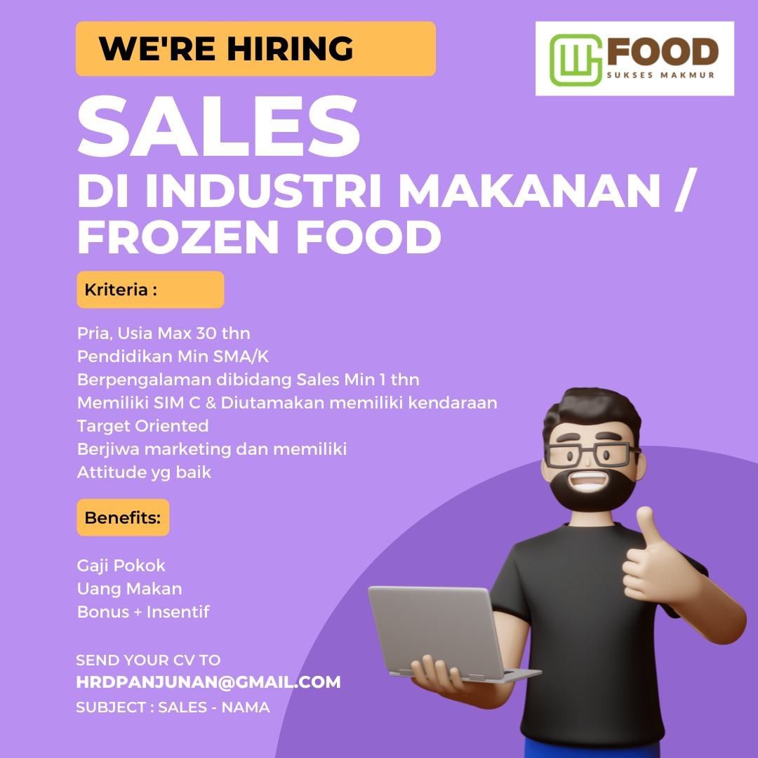 We're hiring

Sales di industri makanan / frozen food

Kriteria : 
Pria, Usia Ma...