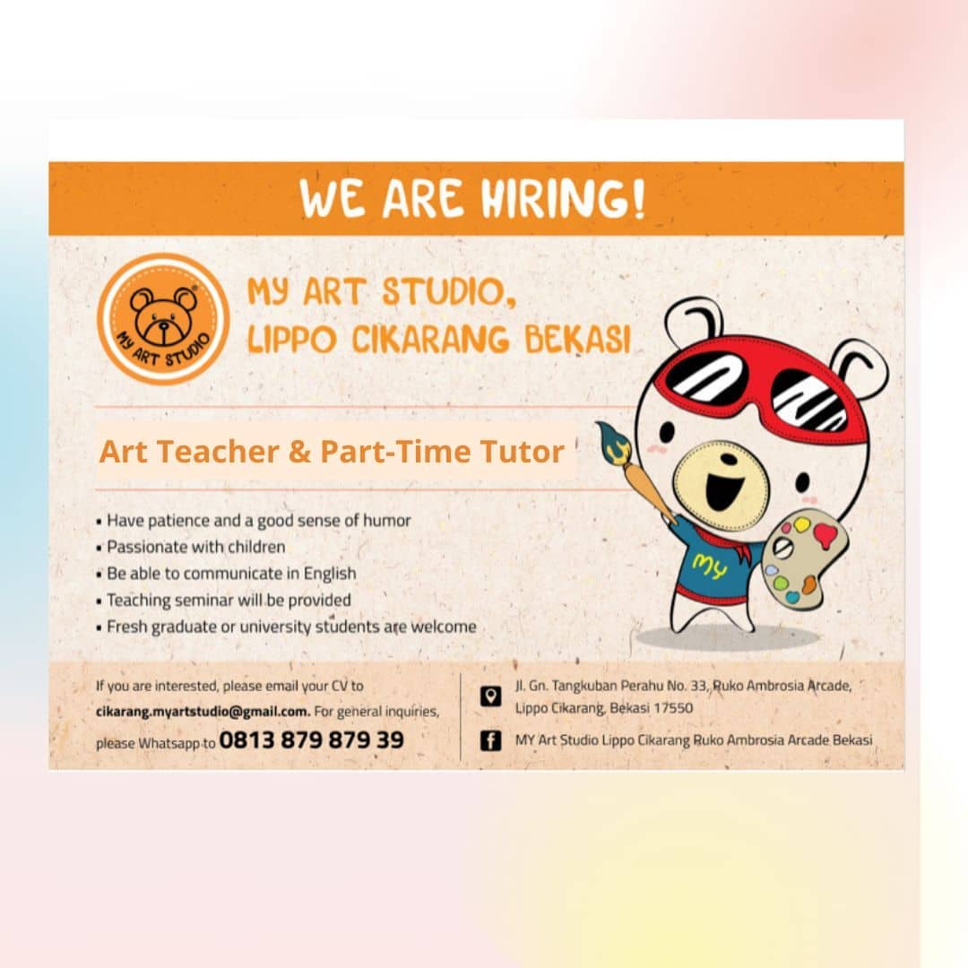 My art Studio Lippo Cikarang Cikarang Bekasi

Dibutuhkan :
ART TEACHER & PART-TI...