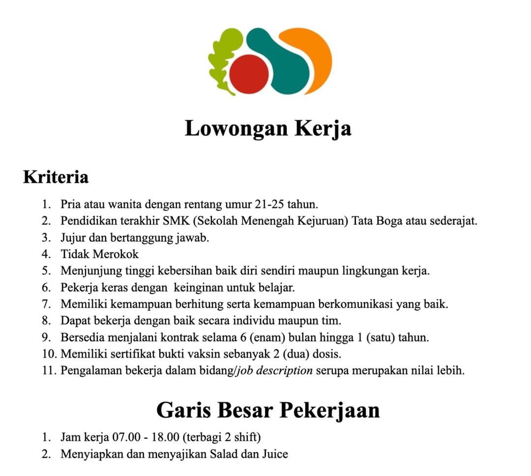 Nama Perusahaan : Fit Fuel
Deskripsi Perusahaan : salad & juice bar
Alamat Perus...