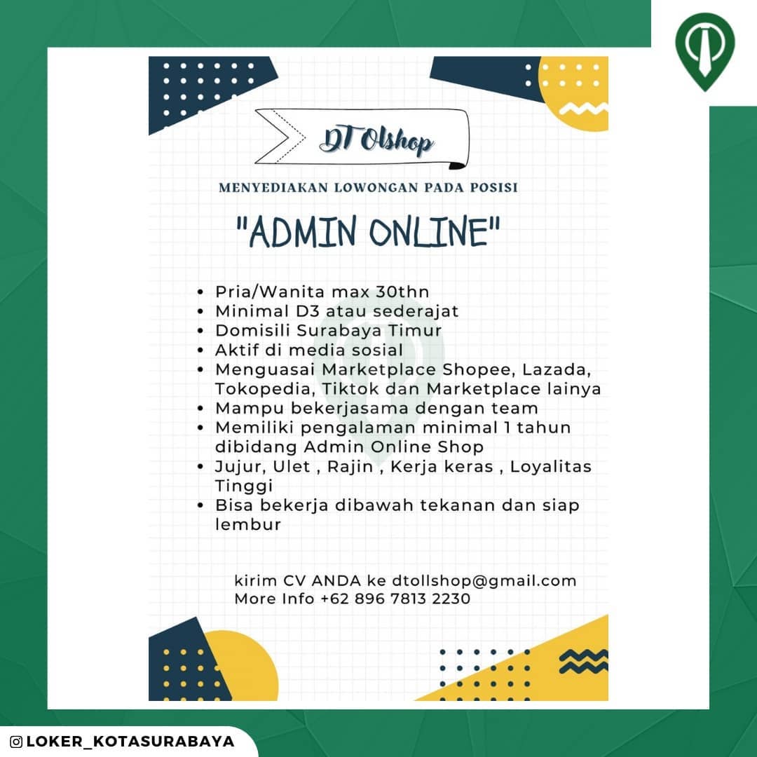 DIBUTUHKAN CEPAT 
_____
WE'ARE HIRING ADMIN ONLINE , ADMIN FINANCE & DESAIN MARK...