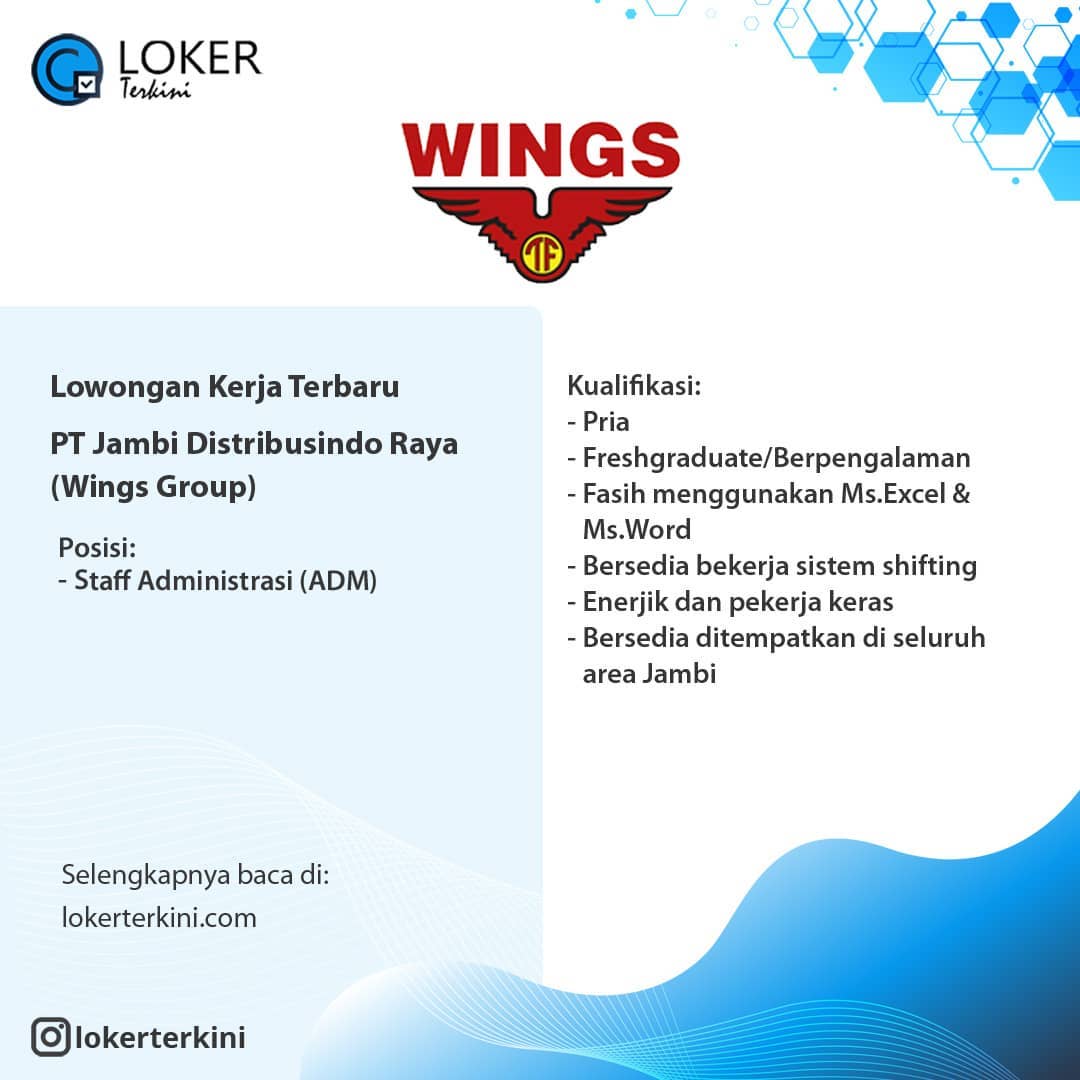 Info Lowongan Kerja ...
.
PT Jambi Distribusindo Raya (Wings Group) saat ini sed...