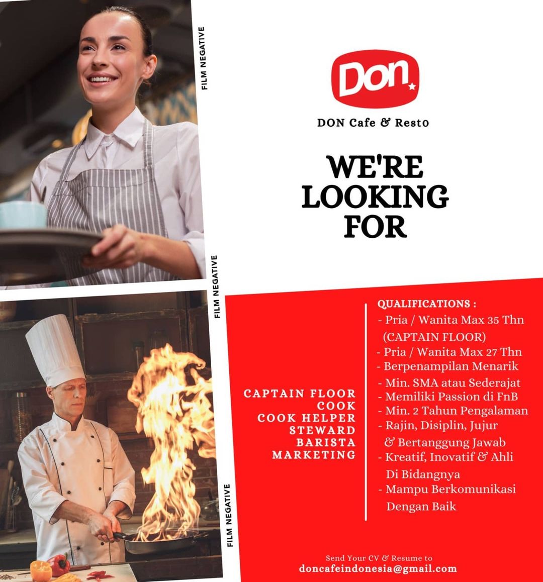 Lowongan kerja DON Cafe & Resto! 
untuk penempatan di area Parung, silahkan kiri...