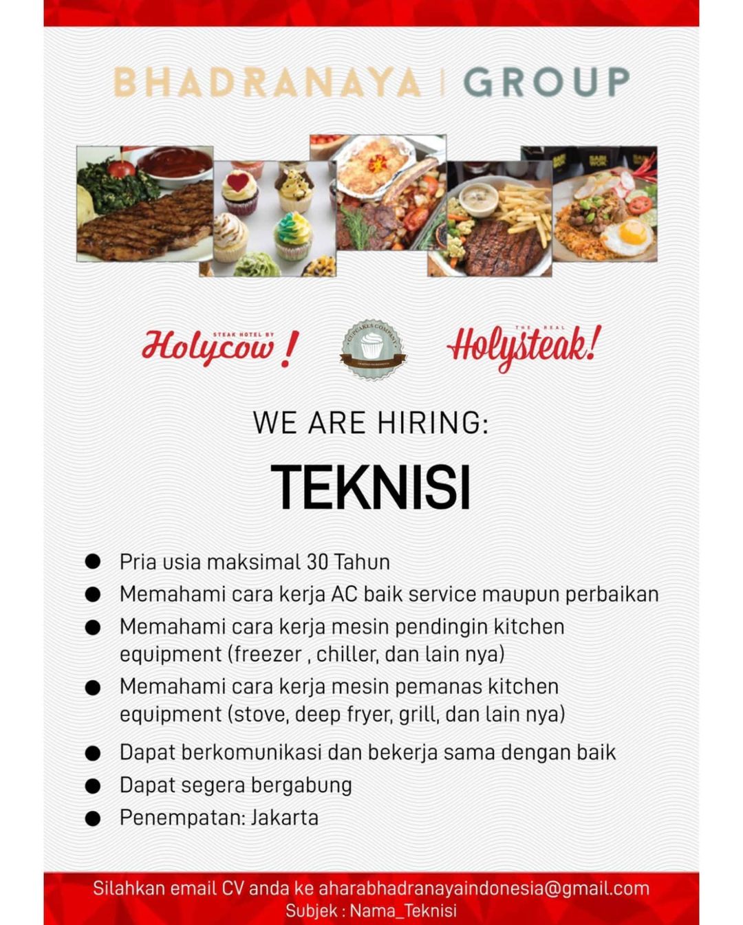 PT. BHADRANAYA GROUP INDONESIA is Hiring!!

Jika berminat silahkan kirim CV ke e...