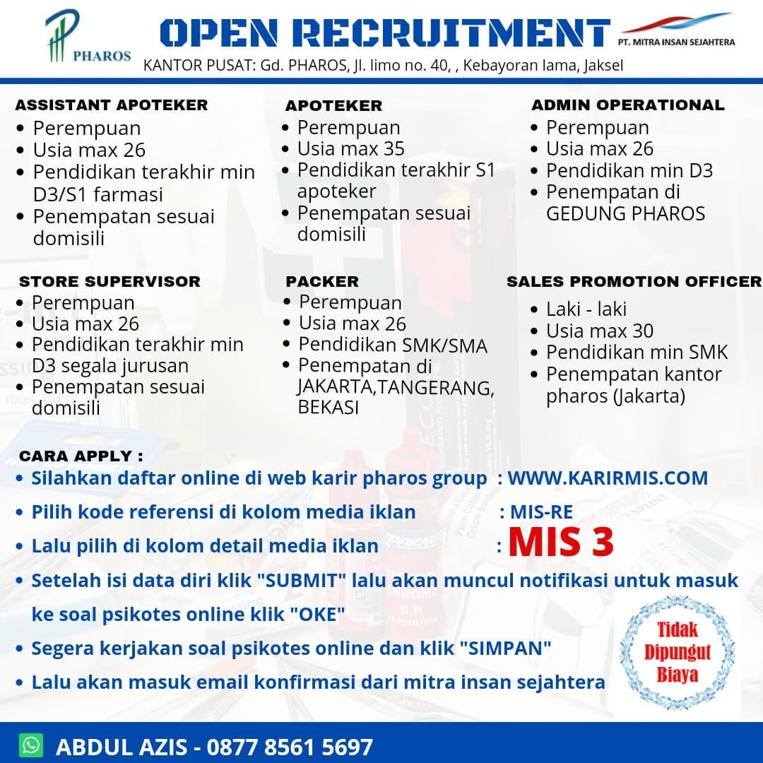 Tata Cara Melamar Kerja di PHAROS GROUP :
(WAJIB SESUAI DENGAN PETUNJUK)

1. Reg...
