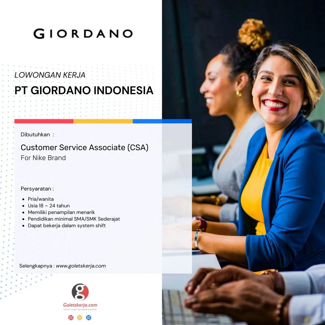 Lowongan Kerja PT Giordano Indonesia

Dibutuhkan : 
Customer Service Associate (...