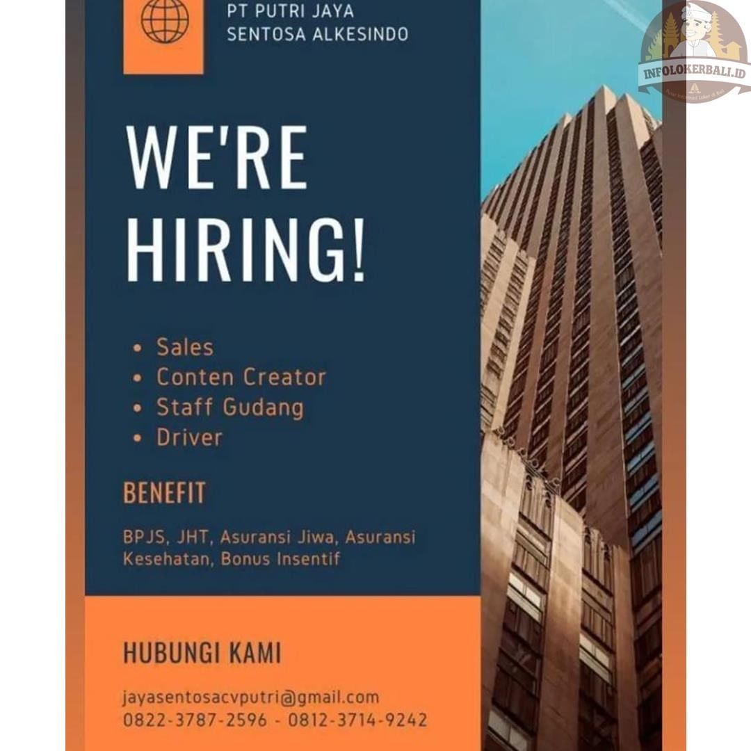 We Are Hiring
PT. Putri Jaya Sentosa Alkesindo

Posisi :
- Sales 
- Content Crea...