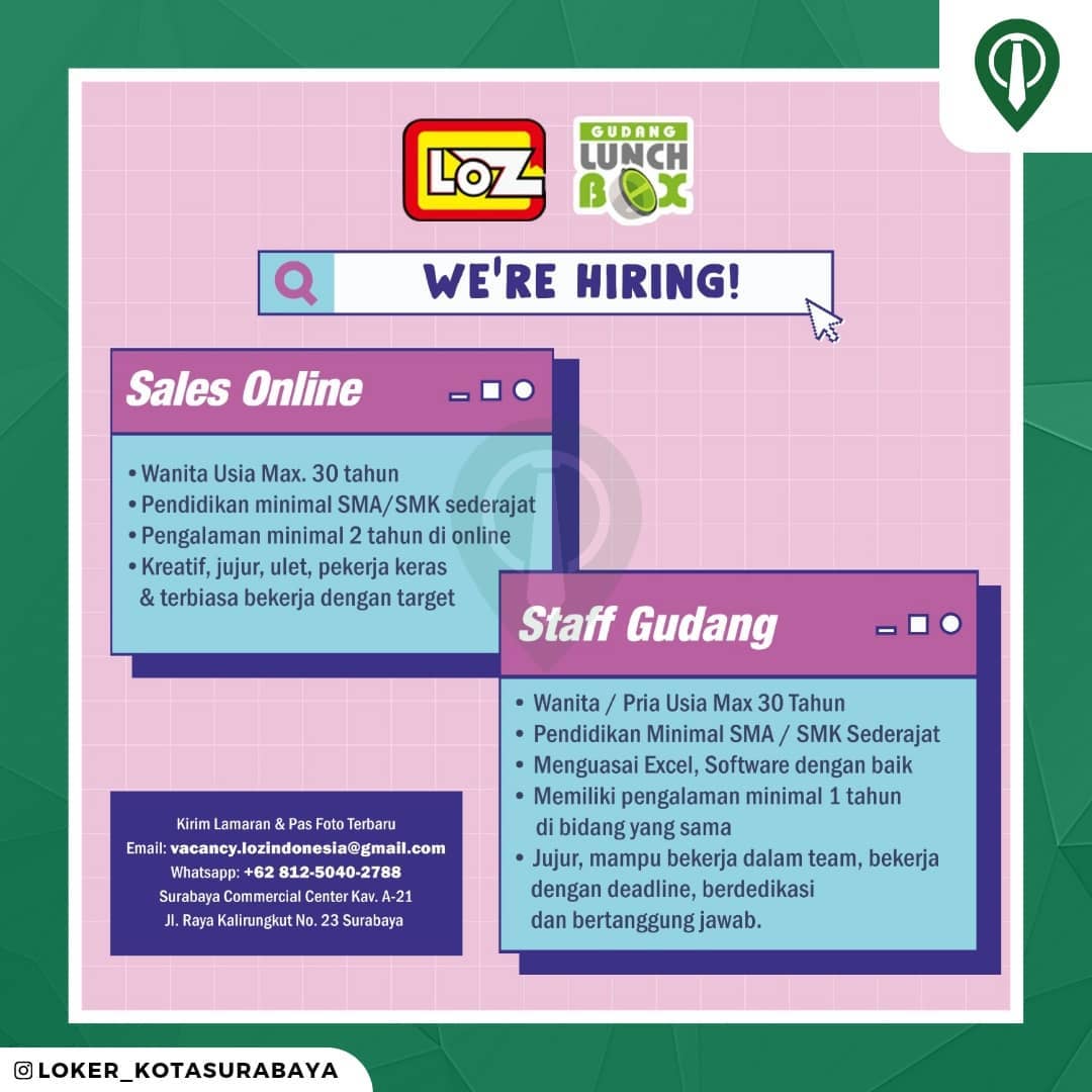 LOWONGAN KERJA
• Sales Online
• Staff Gudang
_____
Kirim Lamaran & Pas Foto Terb...