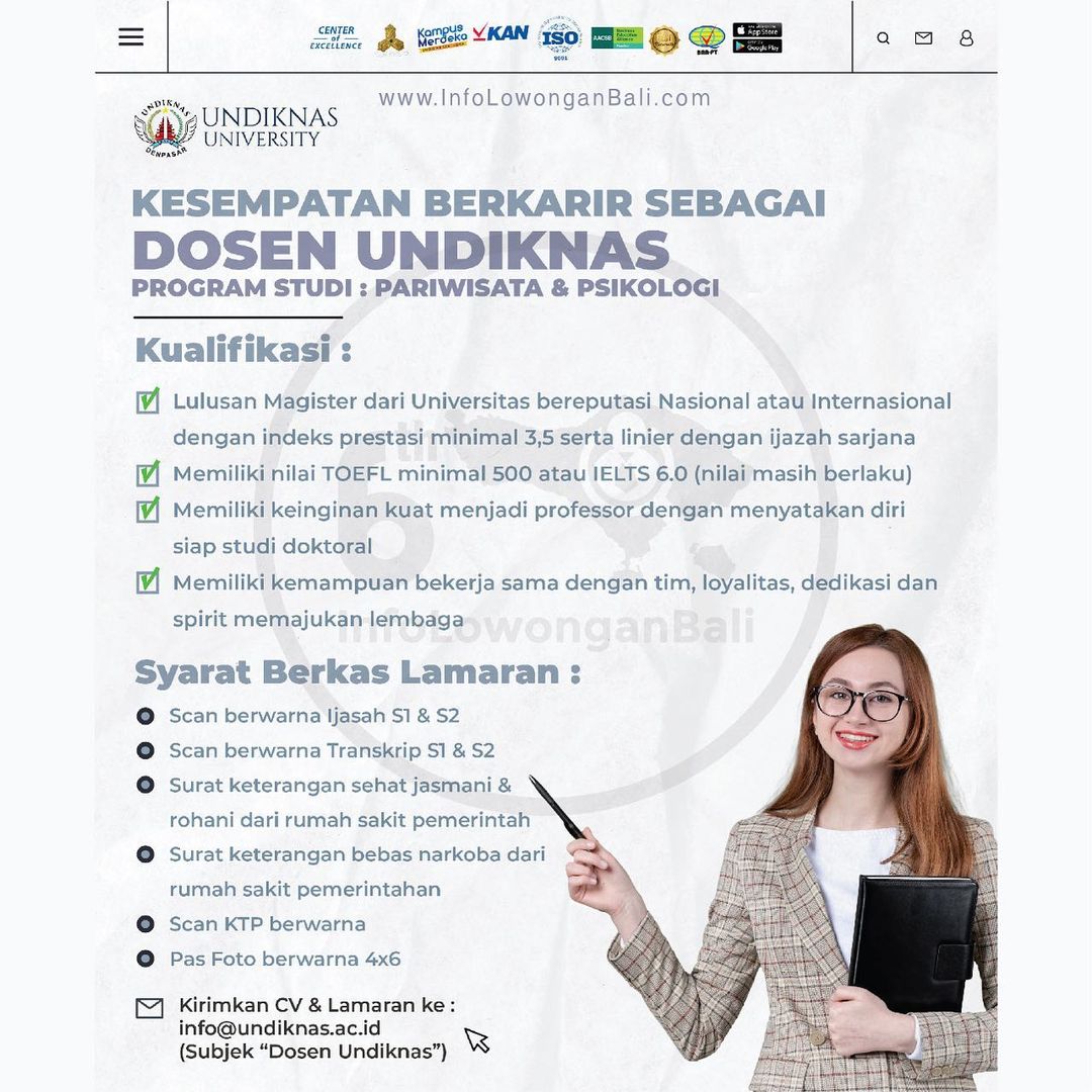 Lowongan kerja Dosen Universitas Pendidikan Nasional (Undiknas) Denpasar
.
Kuali...