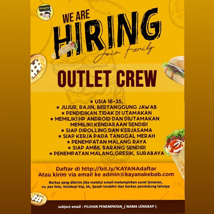 Dibutuhkan segera crew untuk jaga stand/booth kayana reguler dan kay z untuk are...