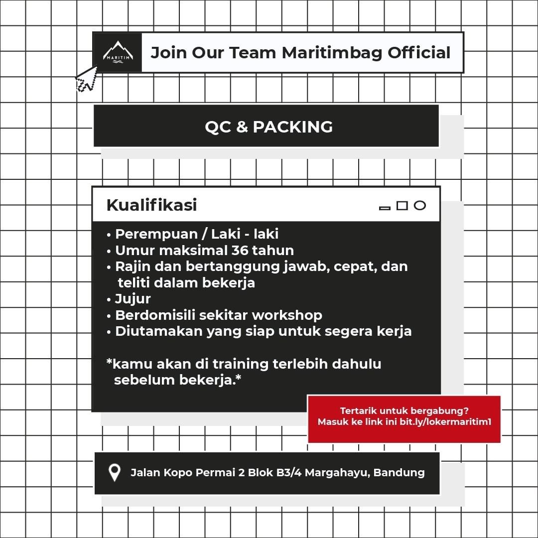 Lowongan Kerja Bandung @lokerbandung

Posisi : QC & Packing
Perusahaan : @mariti...