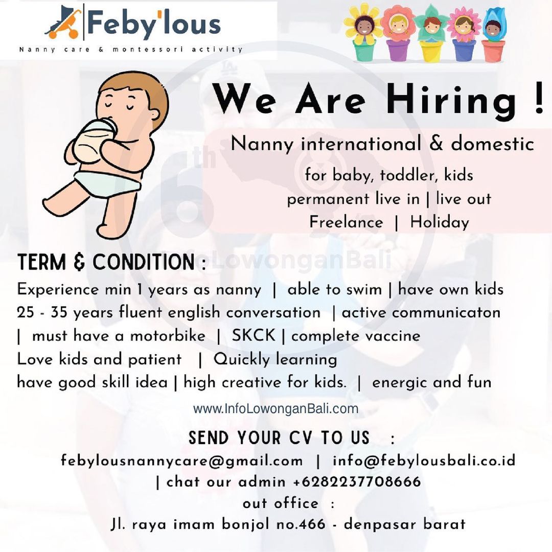 Dicari sebanyak banyaknya, NANNY / BABYSITTER profesional untuk mengasuh anak do...