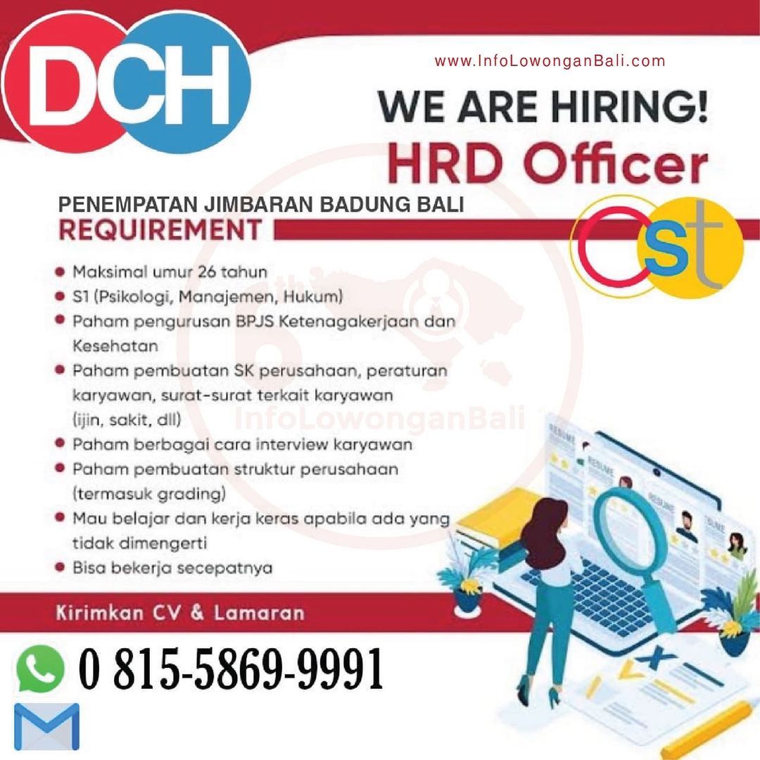 PT. CIPTA SEJAHTERA TUR membutuhkan segera HRD officer untuk penempatan Jimbaran...