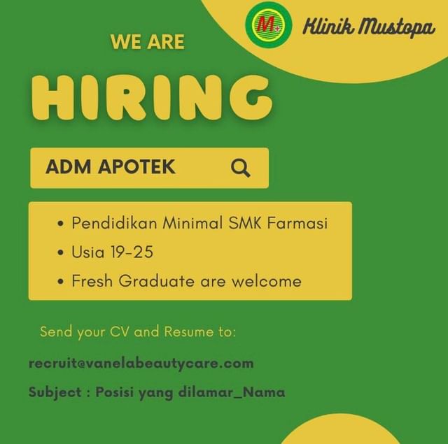 Klinik Mustopa is Hiring :

1. Account Manager 
-Penempatan : Bandung Timur, Ban...