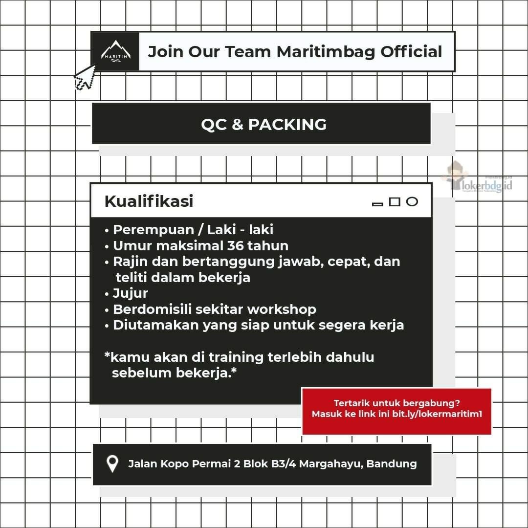 Maritimbag Official

We are hiring
- QC & PACKING

Kualifikasi :
- Perempuan / L...