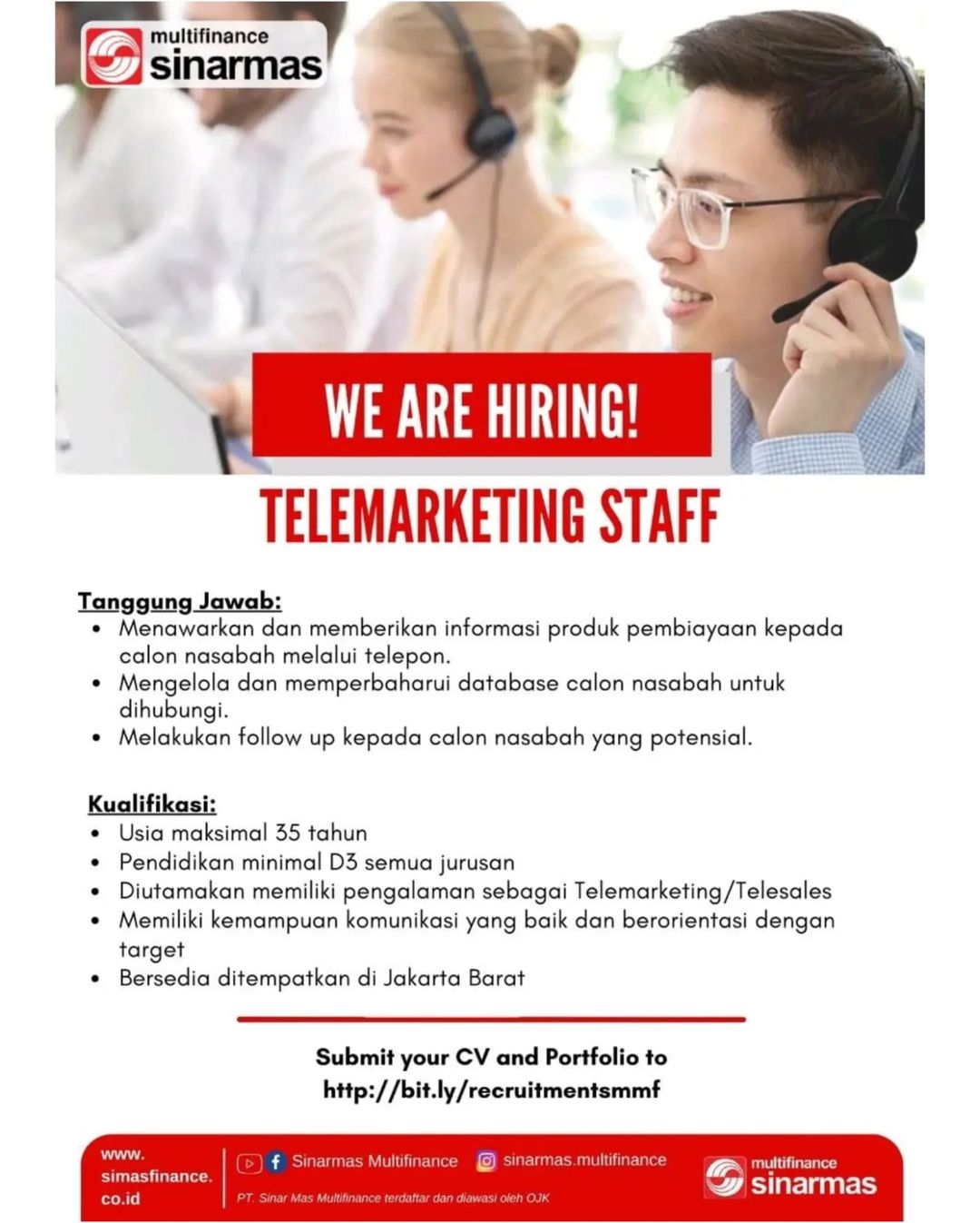 Hello Good People
PT. Sinarmas Multifinance sedang membuka lowongan pekerjaan un...