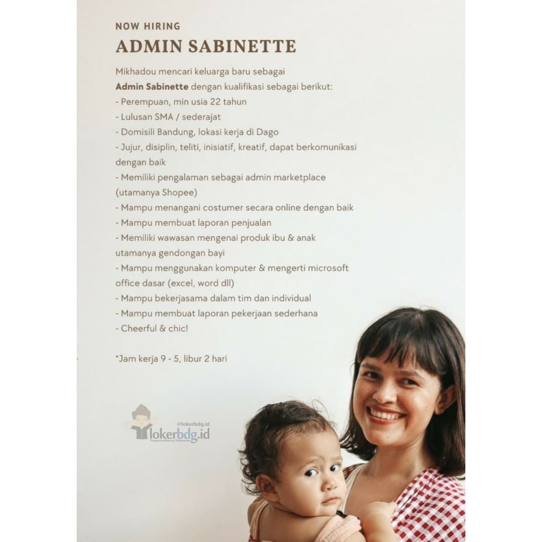 Sabinette by Mikhadou

We are hiring
- ADMIN SABINETTE

Kirim CV ke sabinettebym...