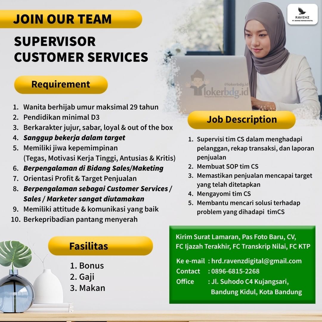 WERE HIRING
PT. RAVENZ INOVASI DIGITAL MERUPAKAN STARTUP DENGAN PENEMPATAN KANTO...