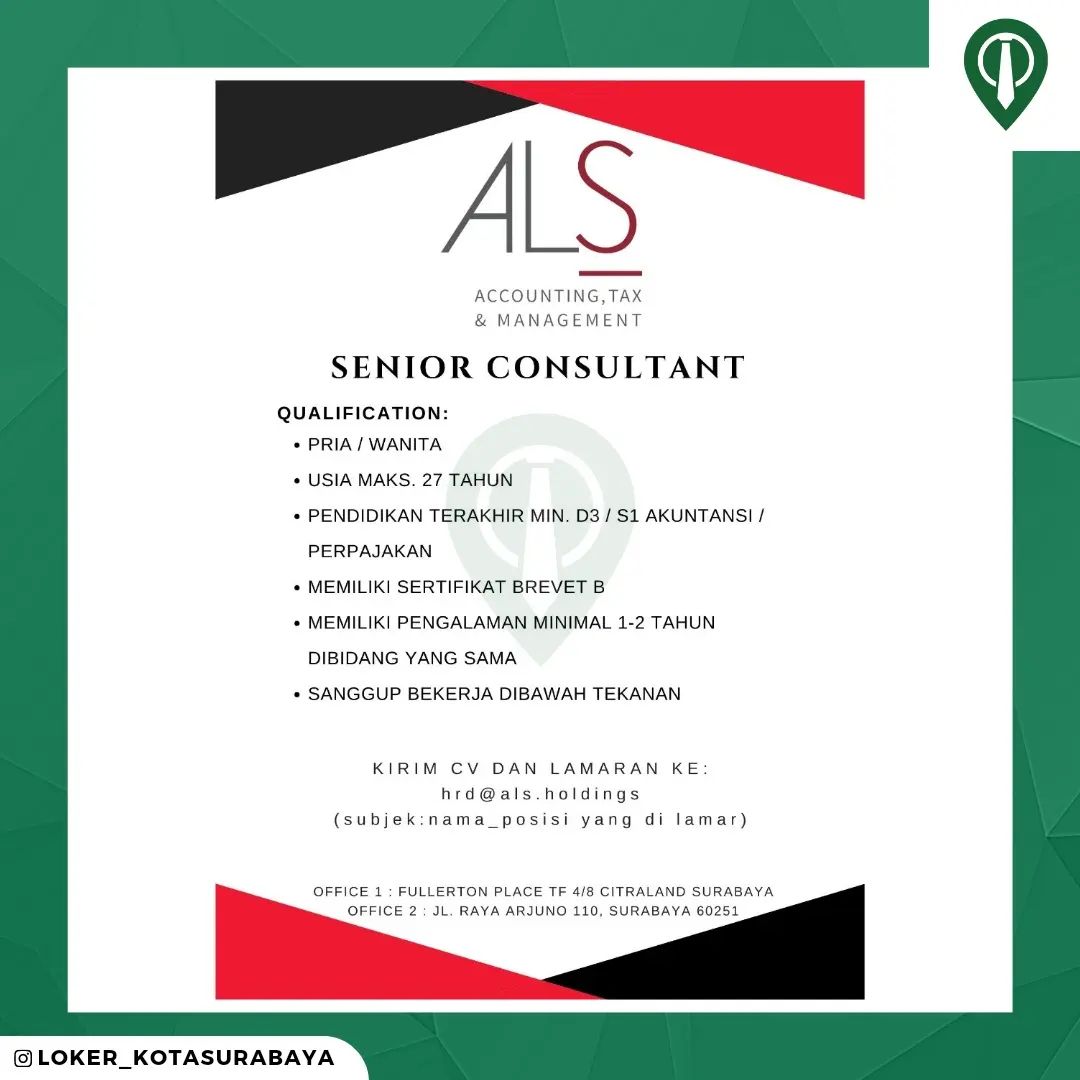 LOWONGAN KERJA
ALS Accounting, Tax & Management
_____
Posisi yang dibutuhkan :
-...