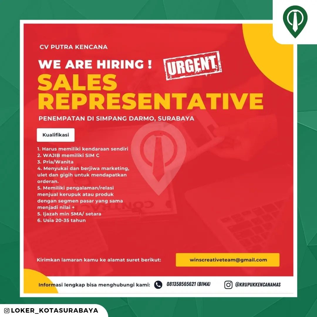 WE ARE HIRING !
SALES REPRESENTATIVE
SURABAYA
Bagi yang sungguh-sungguh ingin be...