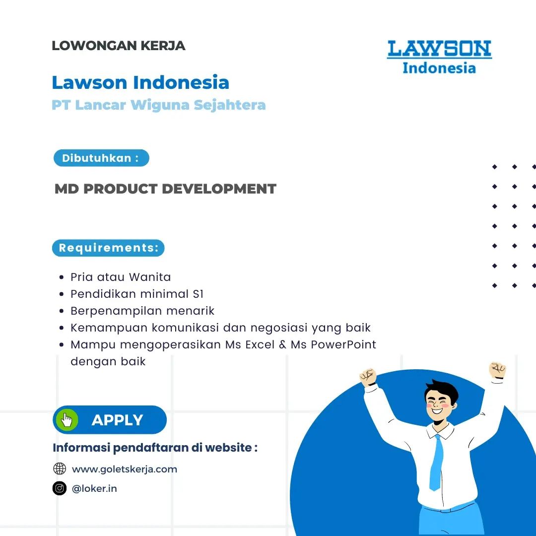 Lowongan Kerja Lawson Indonesia

Dibutuhkan : 
MD PRODUCT DEVELOPMENT

Kualifika...