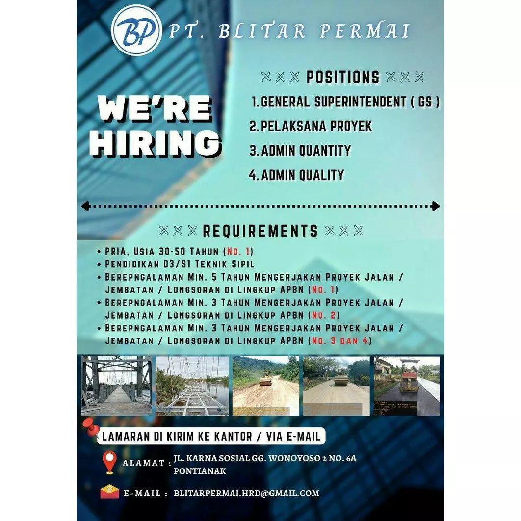 PT. Blitar Permai saat ini sedang membuka kesempatan karir sebagai :
.
1. Genera...