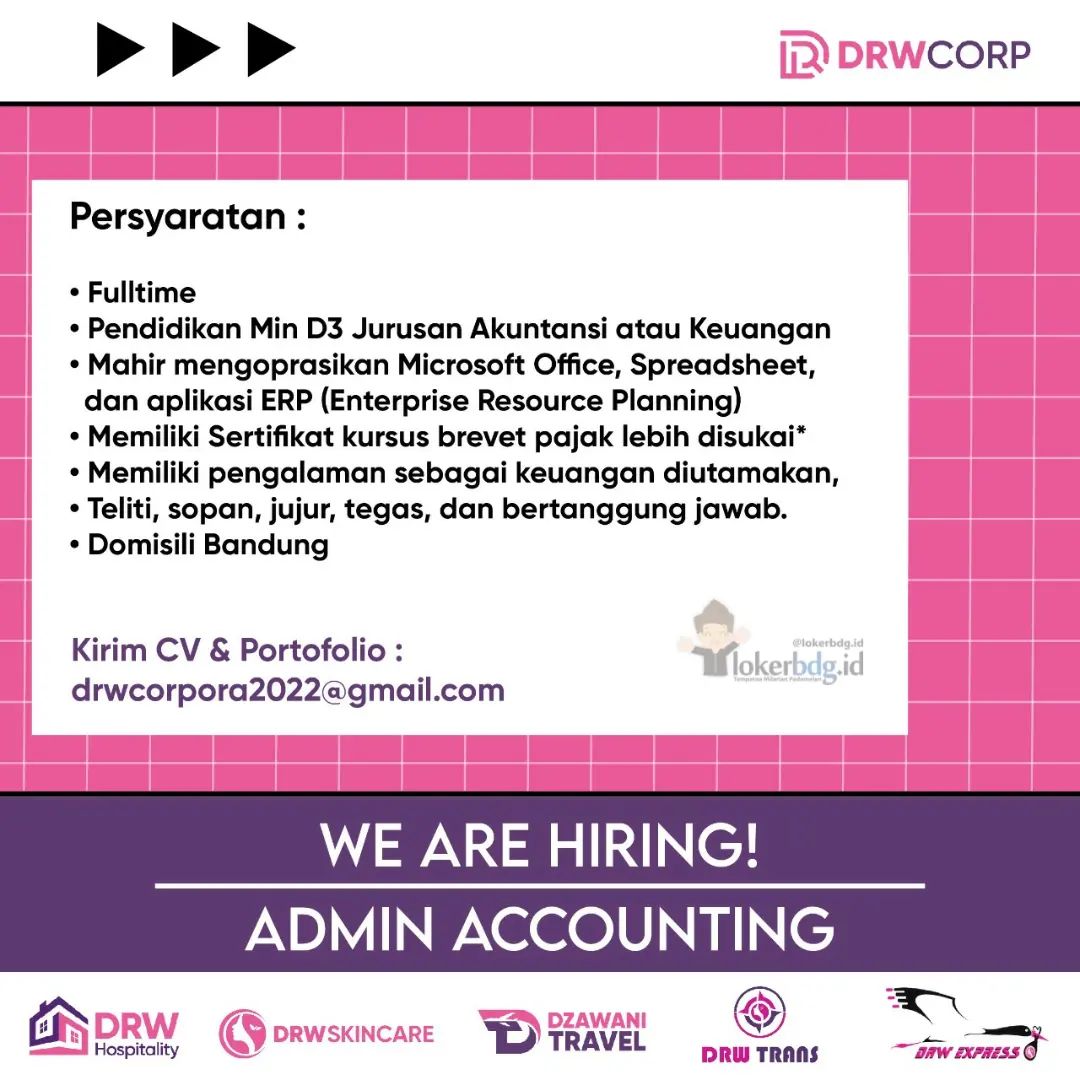 PT. DRW Corpora Indonesia

We Are Hiring!
- Admin Accounting

Kirim CV & Porfoli...
