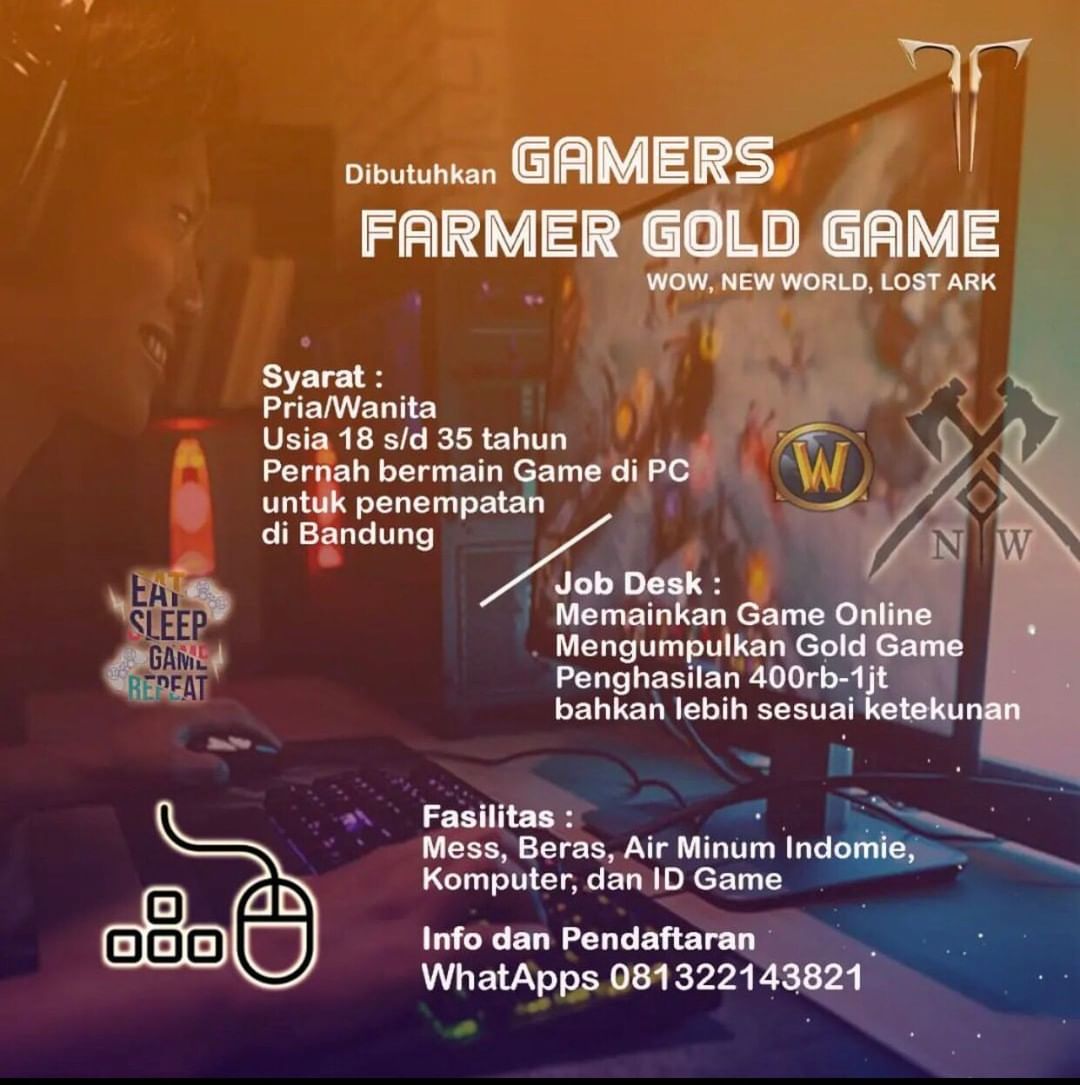 Dibutuhkan Farmer Gold Game

Syarat
pria/wanita usia 18 s/d 35 tahun
pernah berm...