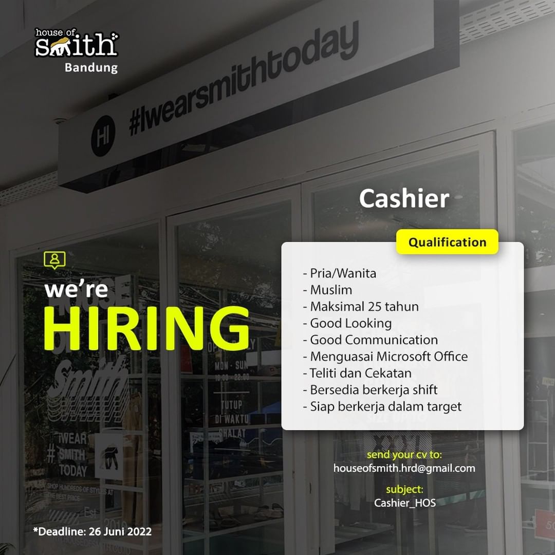 HOUSE OF SMITH IS HIRING!

Buat wargi bandung yang lagi cari info loker, @houseo...