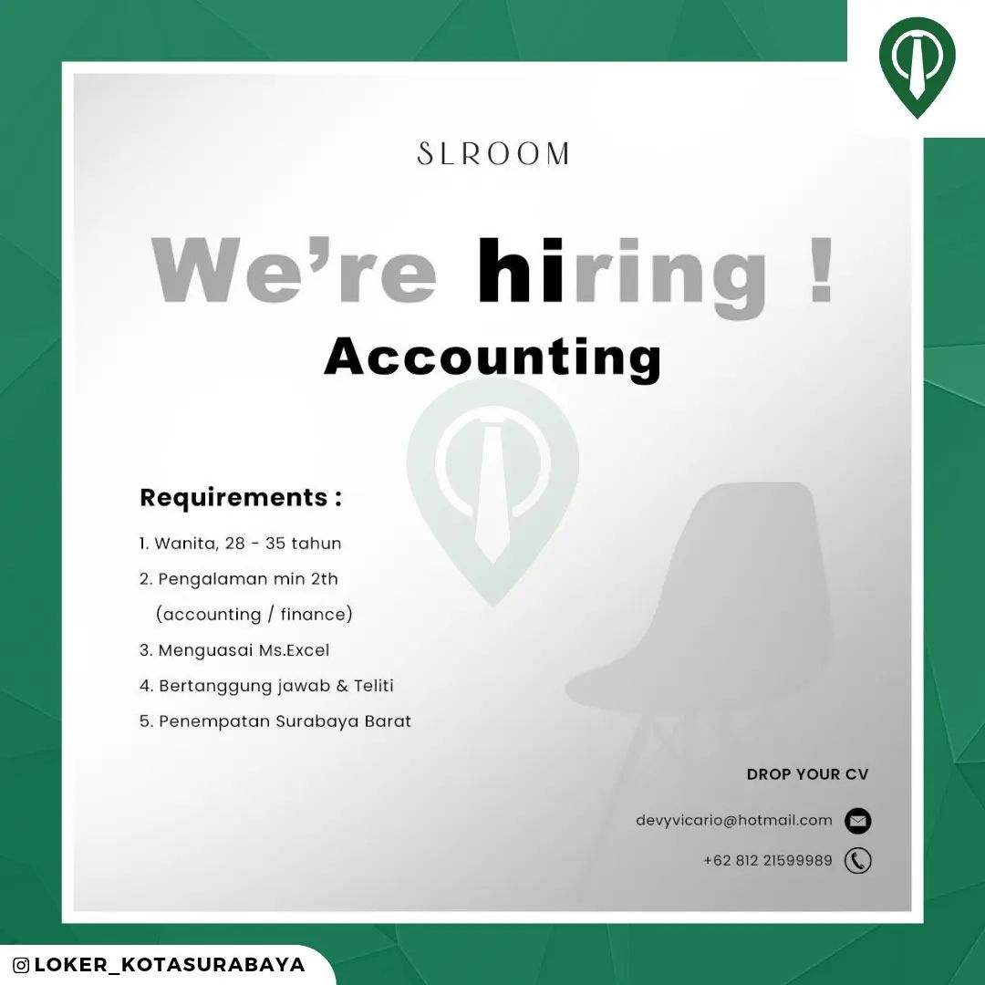 LOWONGAN KERJA
Accounting @slroom
_____
Kirim CV ke email : devyvicario@hotmail....