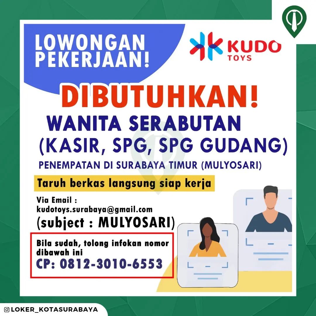 DIBUTUHKAN SEGERA
@kudo.toys
_____
Walk in interview dihari Minggu, 17 juli 2022...