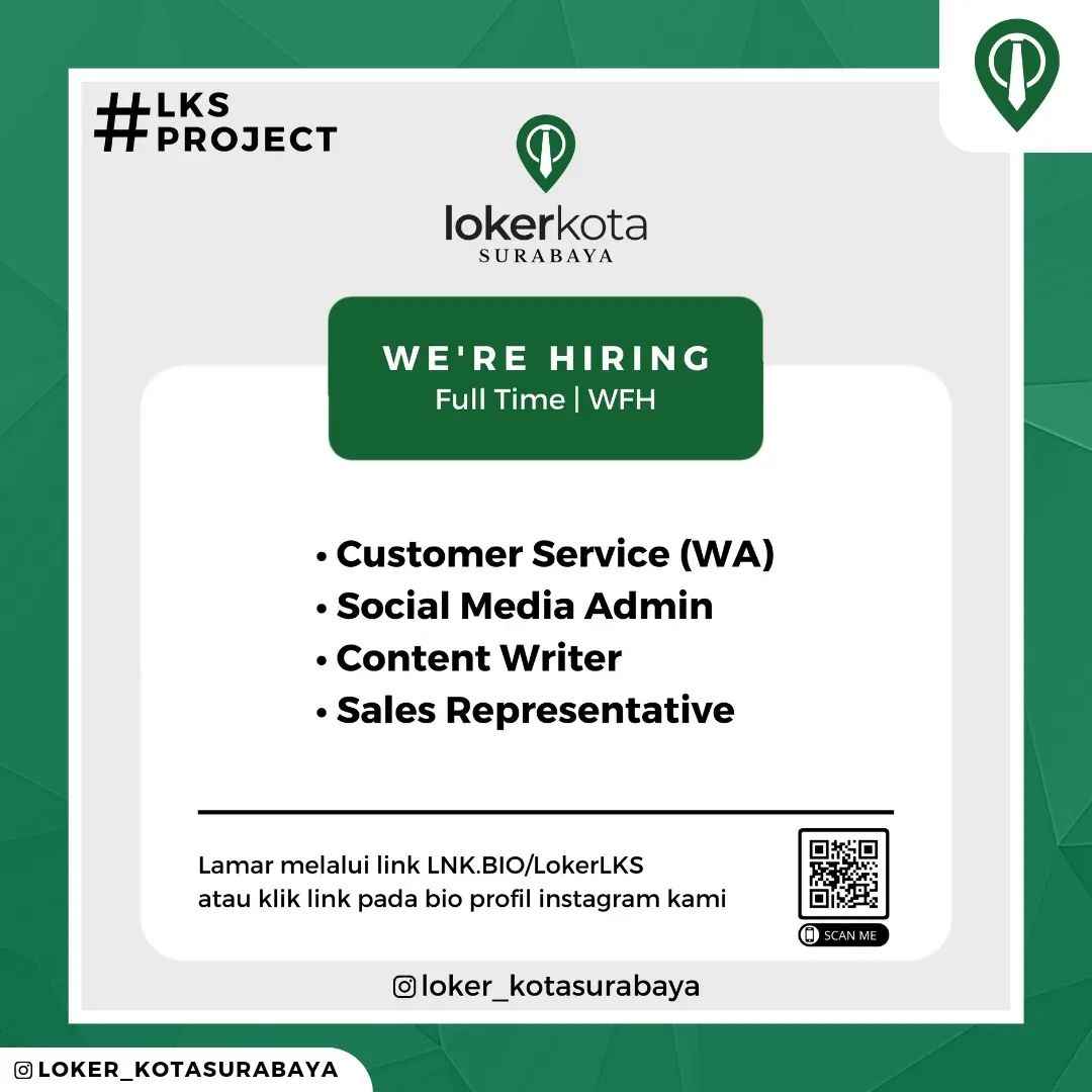 [INFO LOKER]
(Boleh sambil kuliah)
_____
@loker_kotasurabaya sedang mencari tale...
