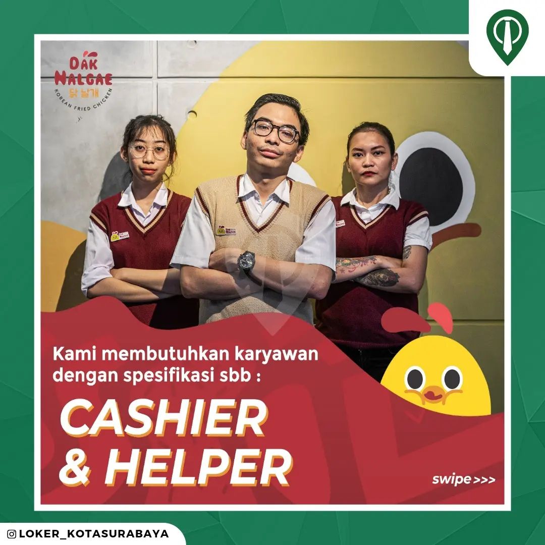 LOWONGAN KERJA
Cashier & Helper @daknalgae.sby
_____
Kirim CV ke email daknalgae...