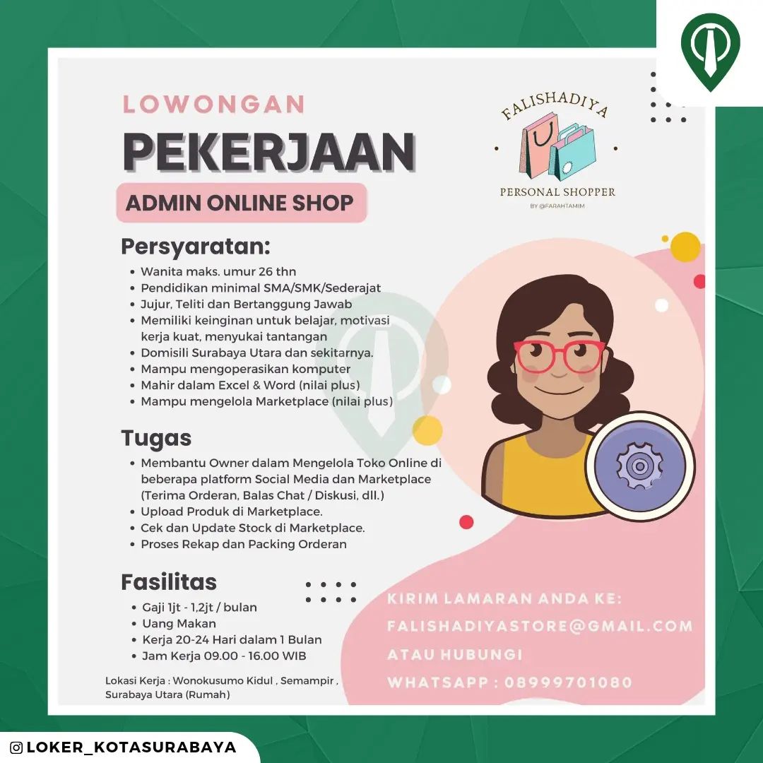 Lowongan Kerja Admin Online Shop untuk online shop yg masih berkembang 
_____
Tu...