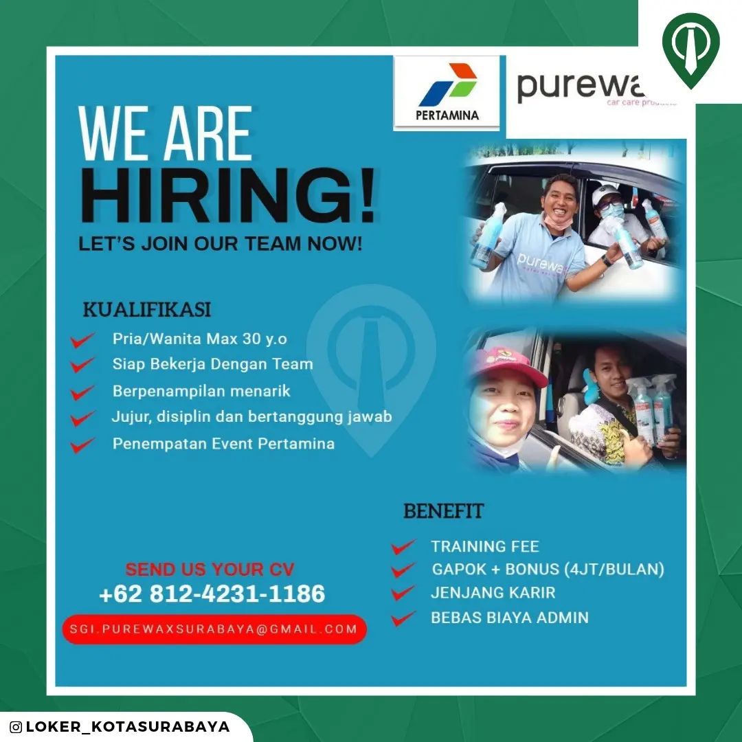 Posisi :
" 20 SPG & SPB Purewax "
_____
Kualifikasi :
1. Pria/Wanita max. 30 y.o...