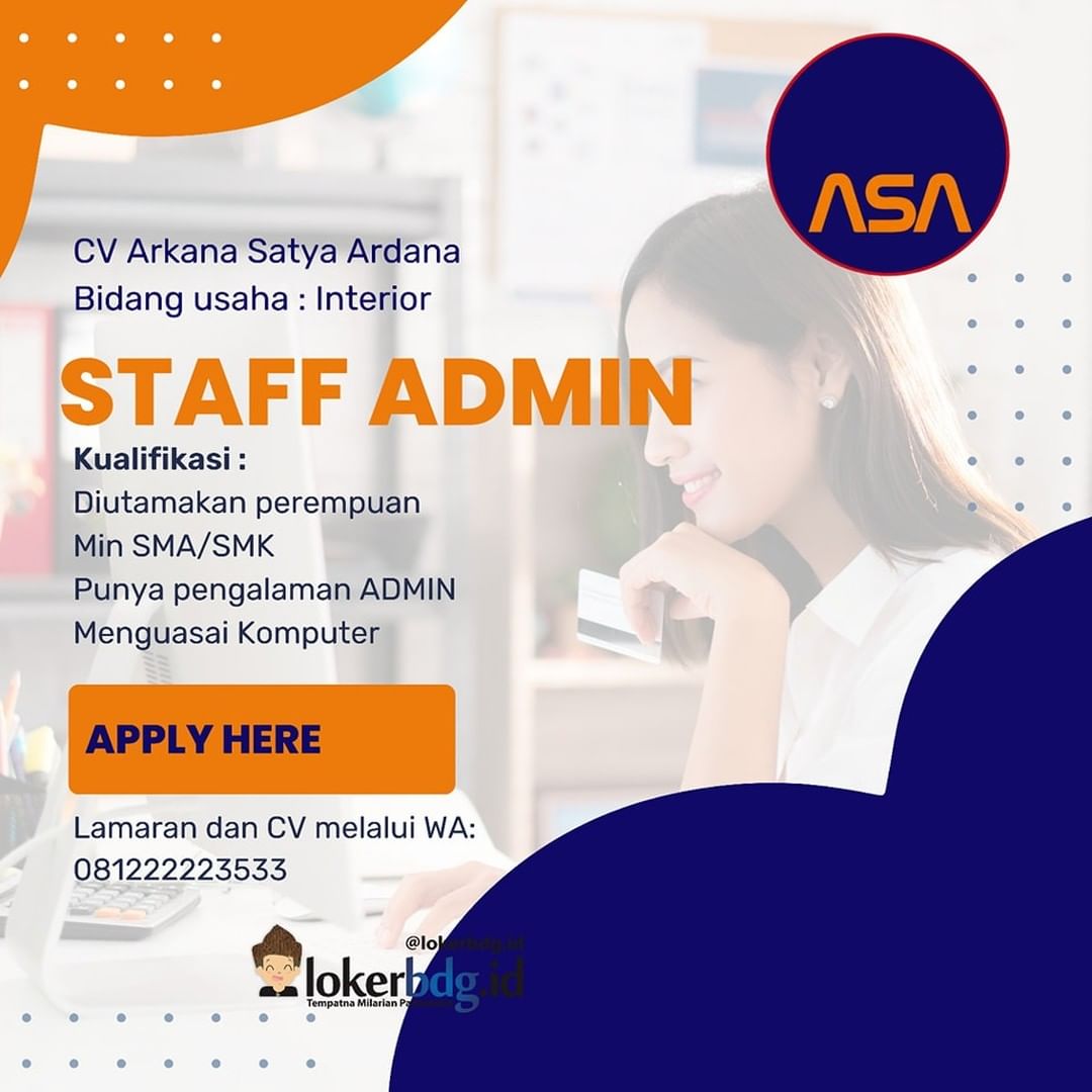 CV Arkana Satya Ardana
Bidang usaha : Interior

We are hiring
- STAFF ADMIN

Kua...