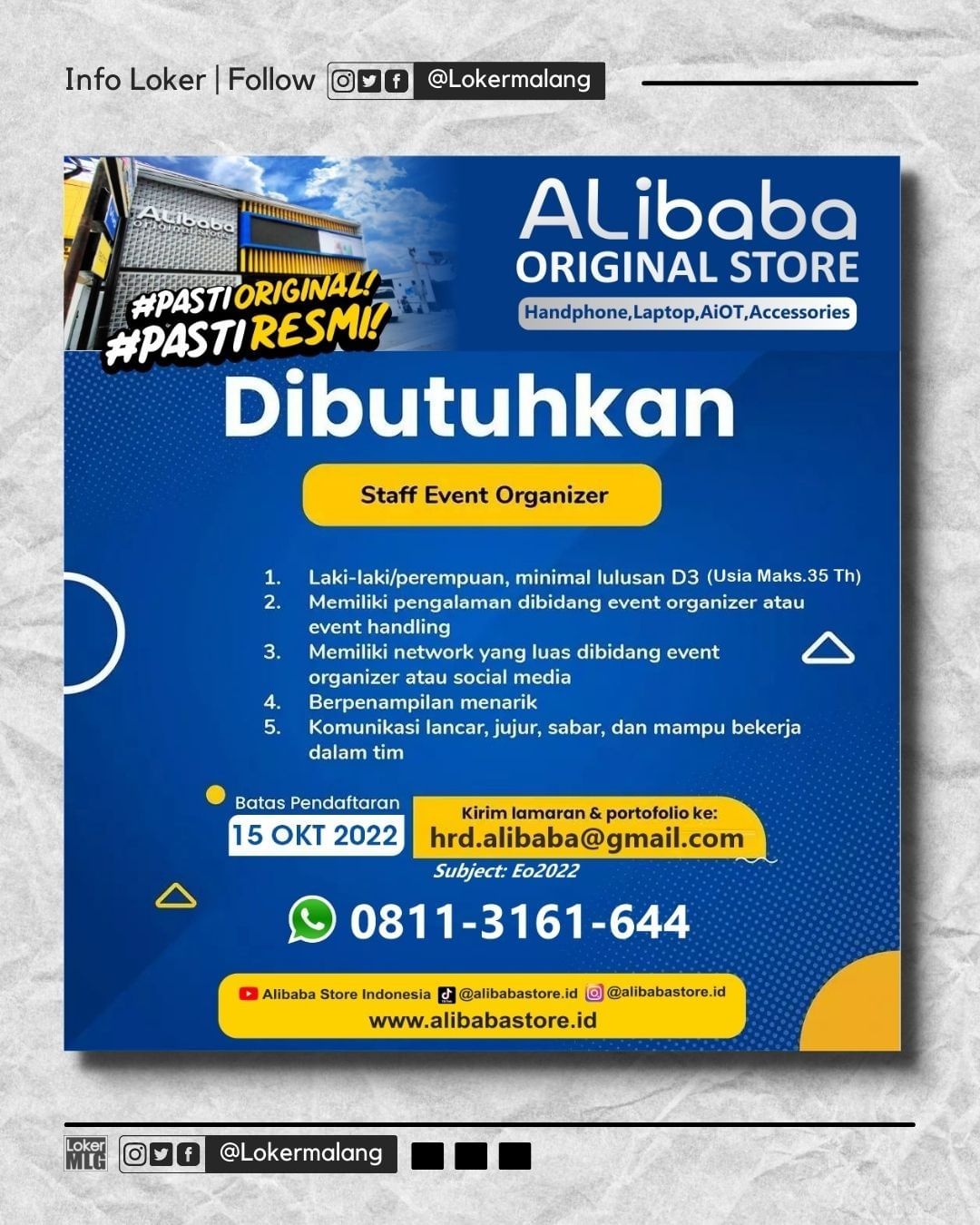 •

Kami dari Alibaba Store sedang mengembangkan unit usaha baik dari penjualan g...